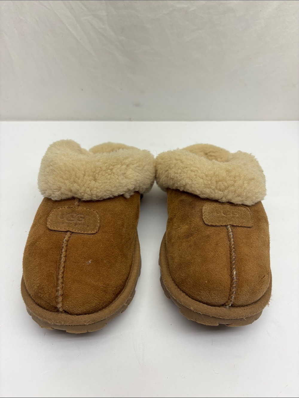 UGG Chestnut Brown Suede Shearling Clog Slippers, SZ 7, box 78